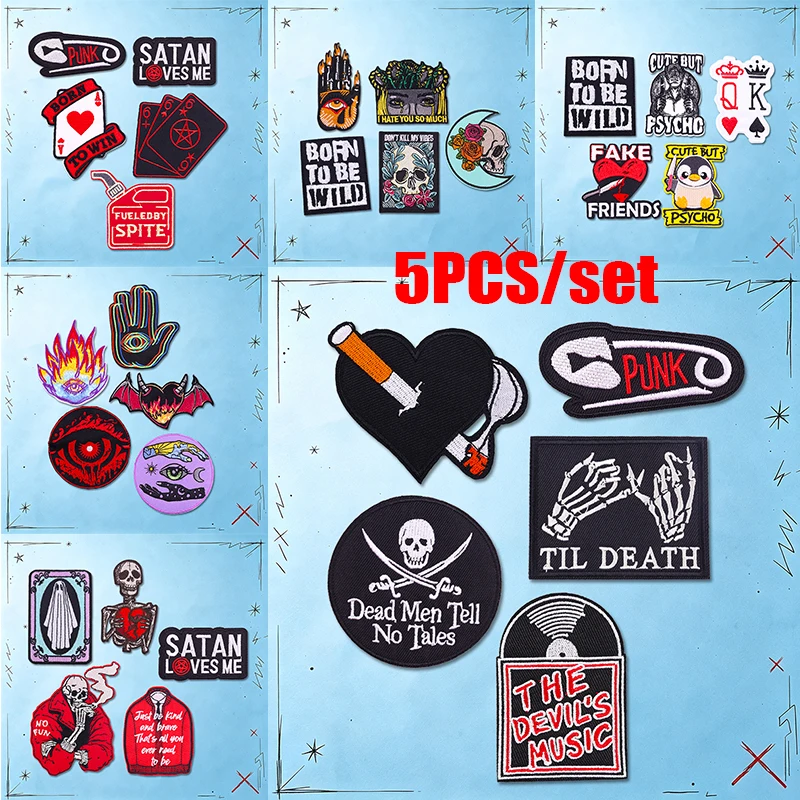 Parches termoadhesivos bordados punk con calavera y letras para ropa - imagen 3