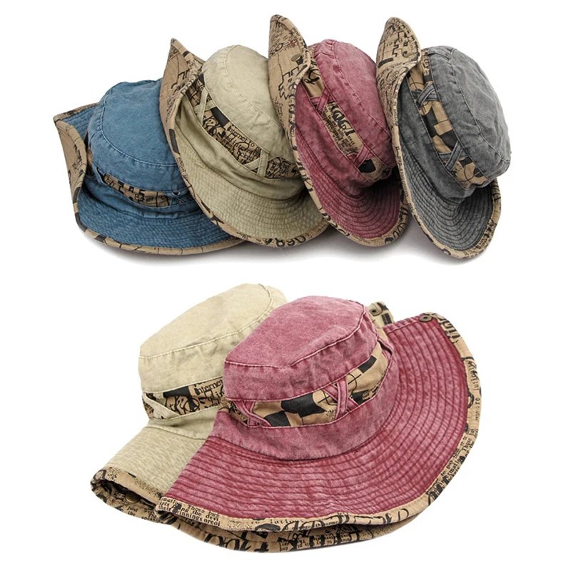 Sombrero de pescador ala ancha algodón lavado con protección solar - imagen 5