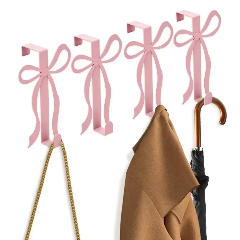 Ganchos para puerta con lazo rosa metálicos, resistentes al óxido - imagen 3