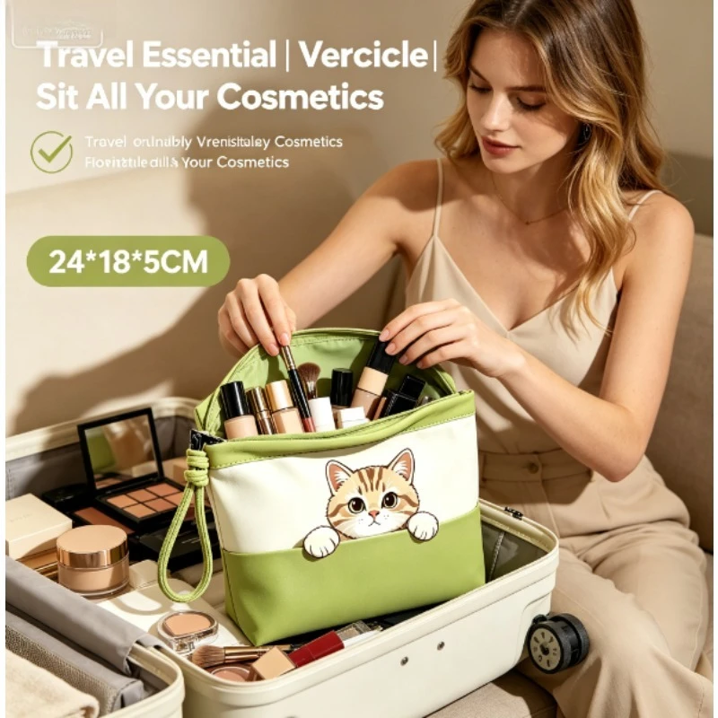 Bolsa impermeable gran capacidad para cosméticos con estampado de gato - imagen 5