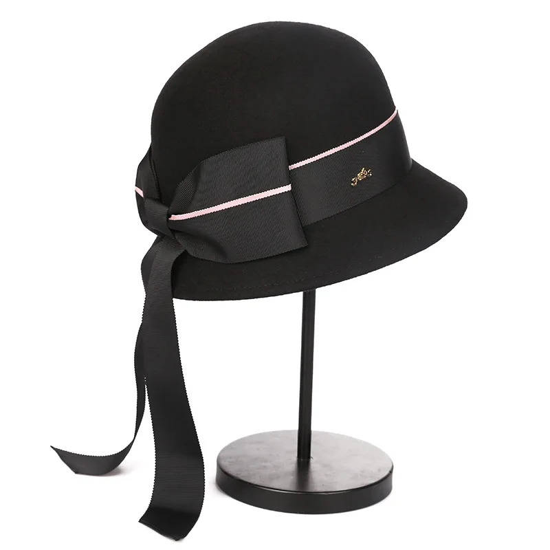 Sombrero fedora de lana para mujer con lazo, ideal para bodas - imagen 2