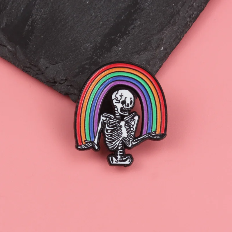Broche insignia esqueleto arcoíris peculiar, accesorio para ropa