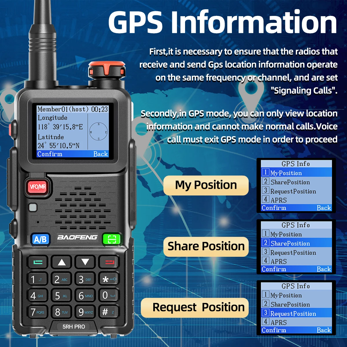Baofeng UV-5RH PRO GPS walkie talkie multibanda NOAA largo alcance - imagen 2