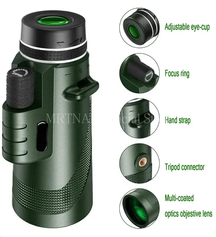 Telescopio monocular HD con prisma Bak4, largo alcance y trípode - imagen 5