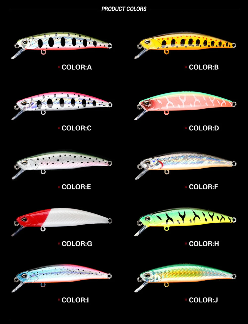 Detalle de colores disponibles del señuelo