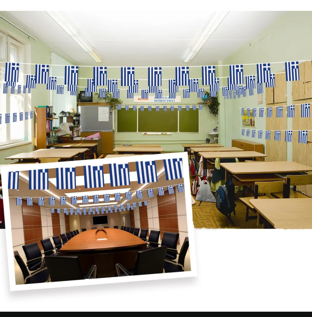 Decoración con banderines de Grecia