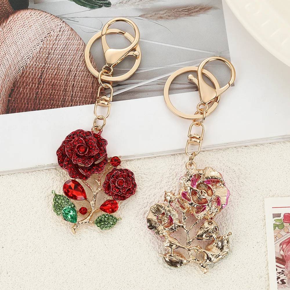 Llavero metálico flor con pedrería strass para mujer – regalo