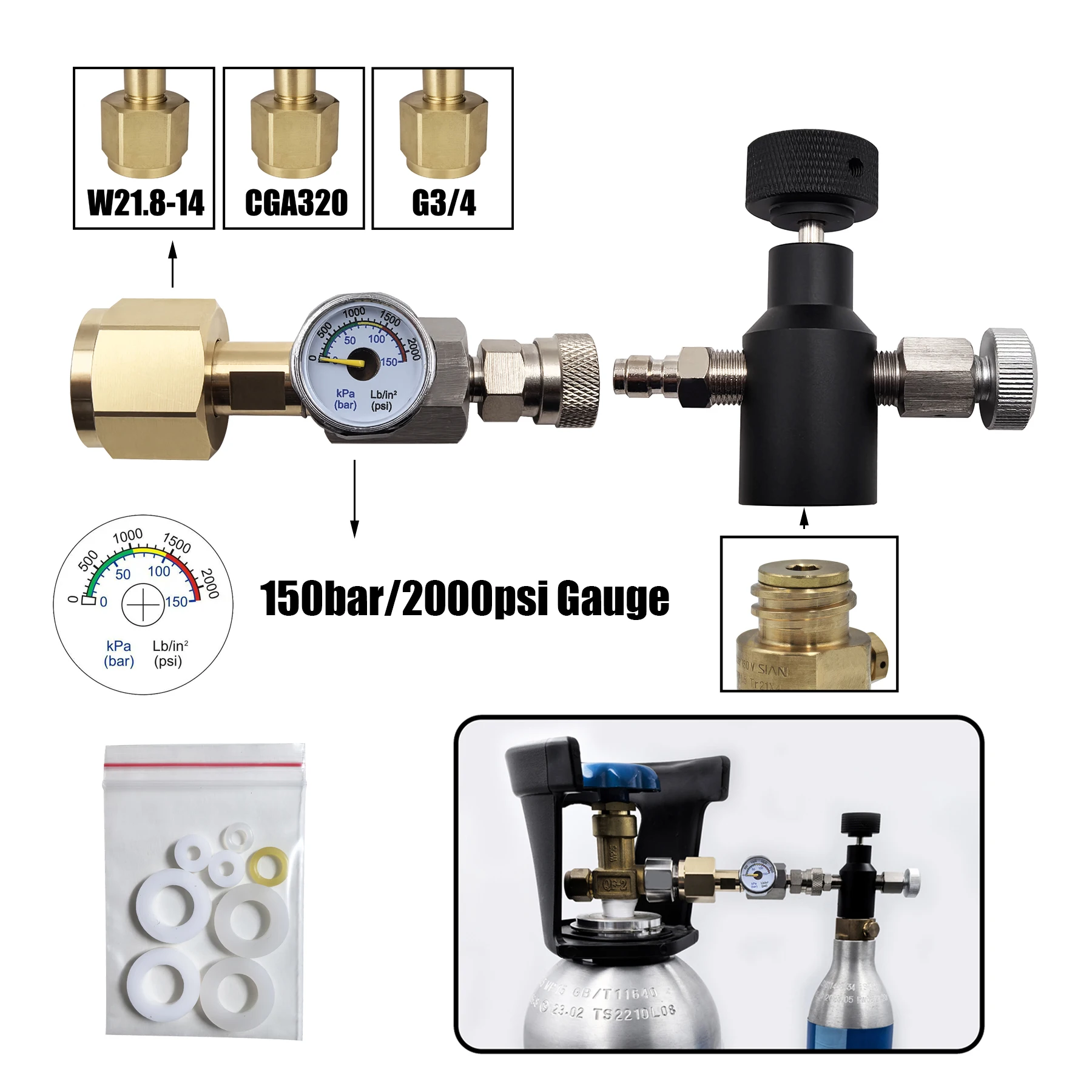 Botella CO2 Presión Alta W21.8 – Adaptador Válvula Recarga Tanque - imagen 2