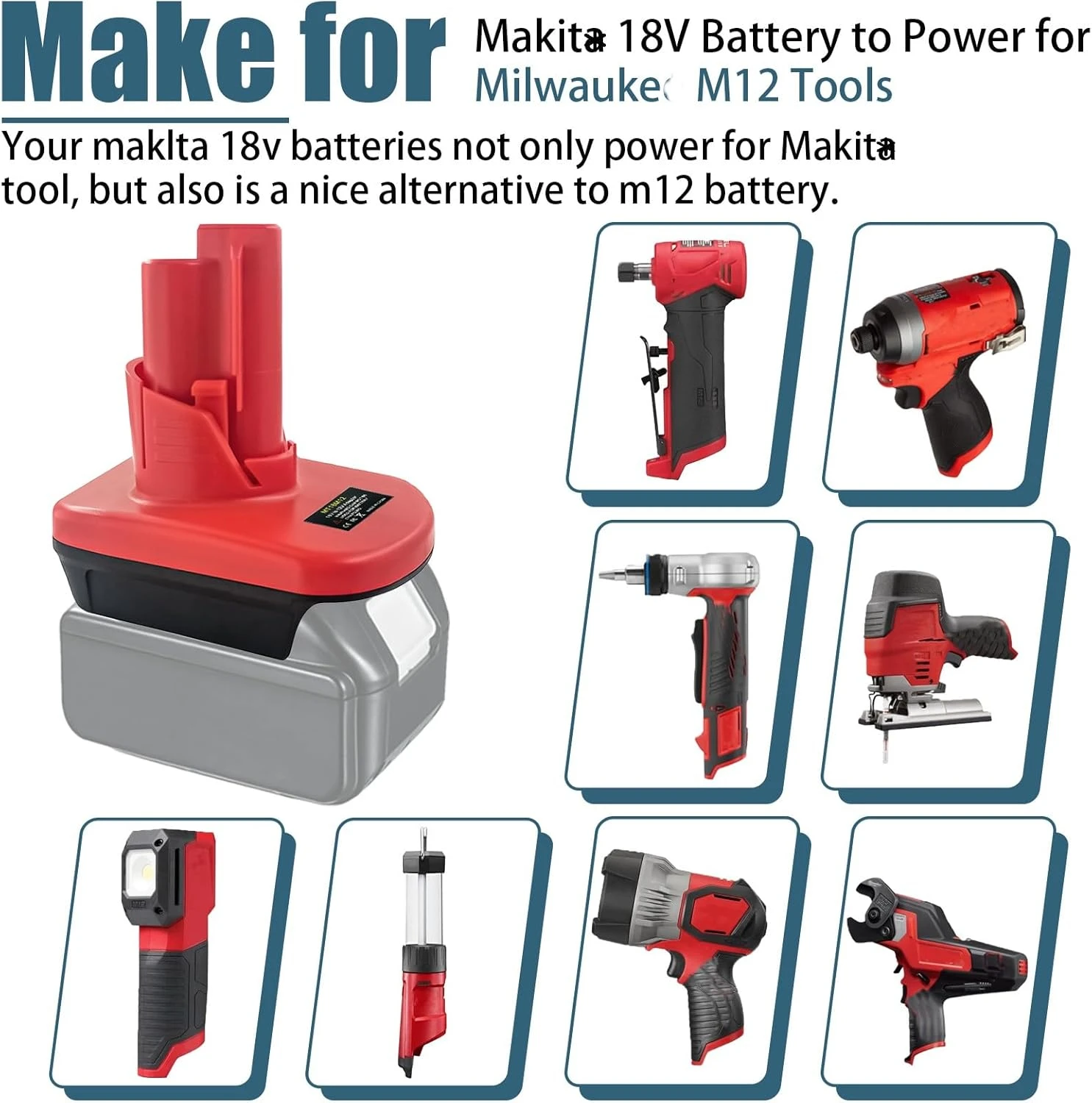 Makita 18V a Milwaukee M12 12V adaptador batería Li-ion - imagen 4