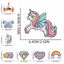 Parche termoadhesivo bordado mariposa unicornio arcoíris para ropa