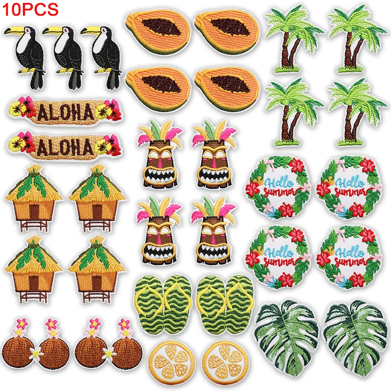 Parche termoadhesivo bordado tropical hawaiano estilo tiki palmera