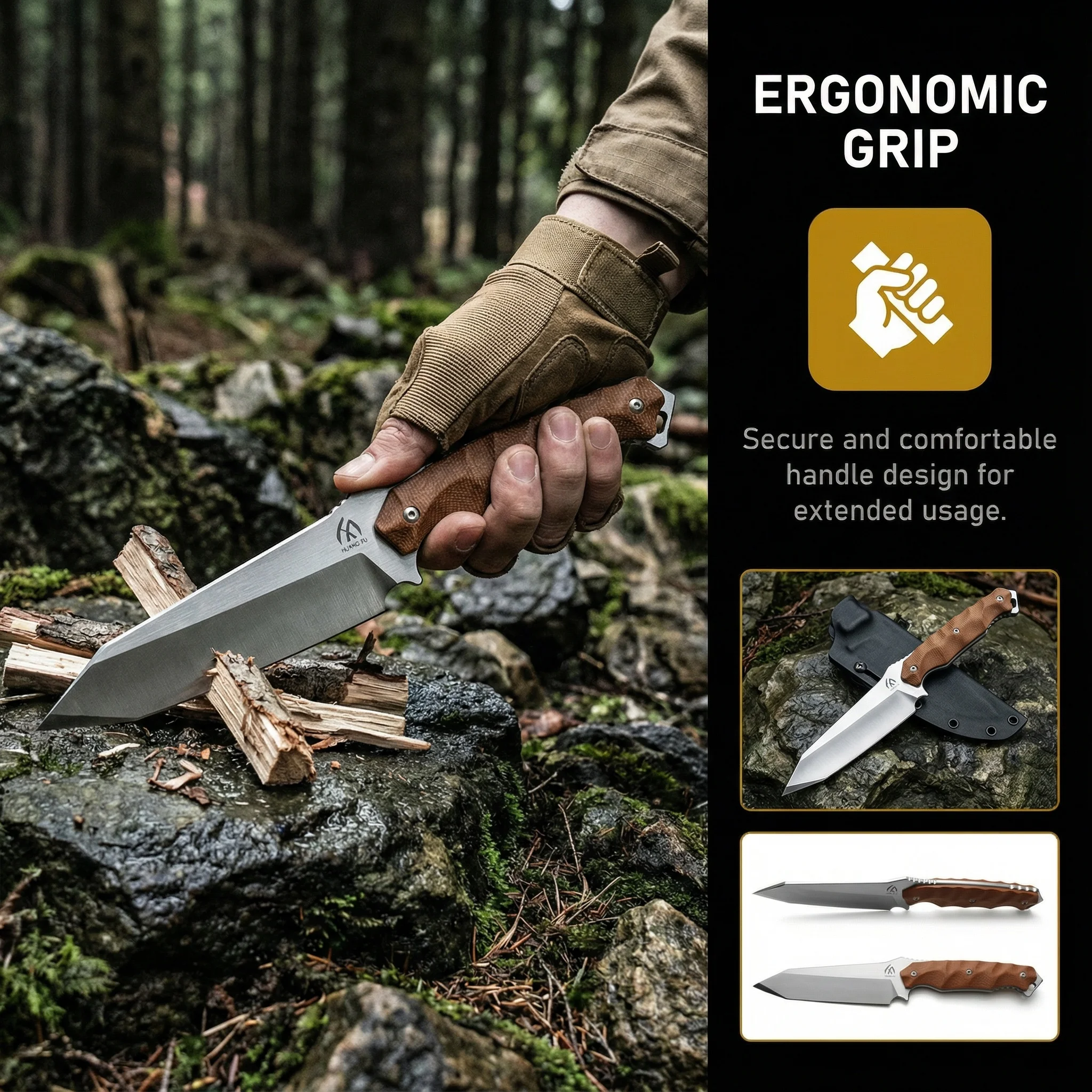 Cuchillo de hoja fija lino al aire libre con funda táctica - imagen 3