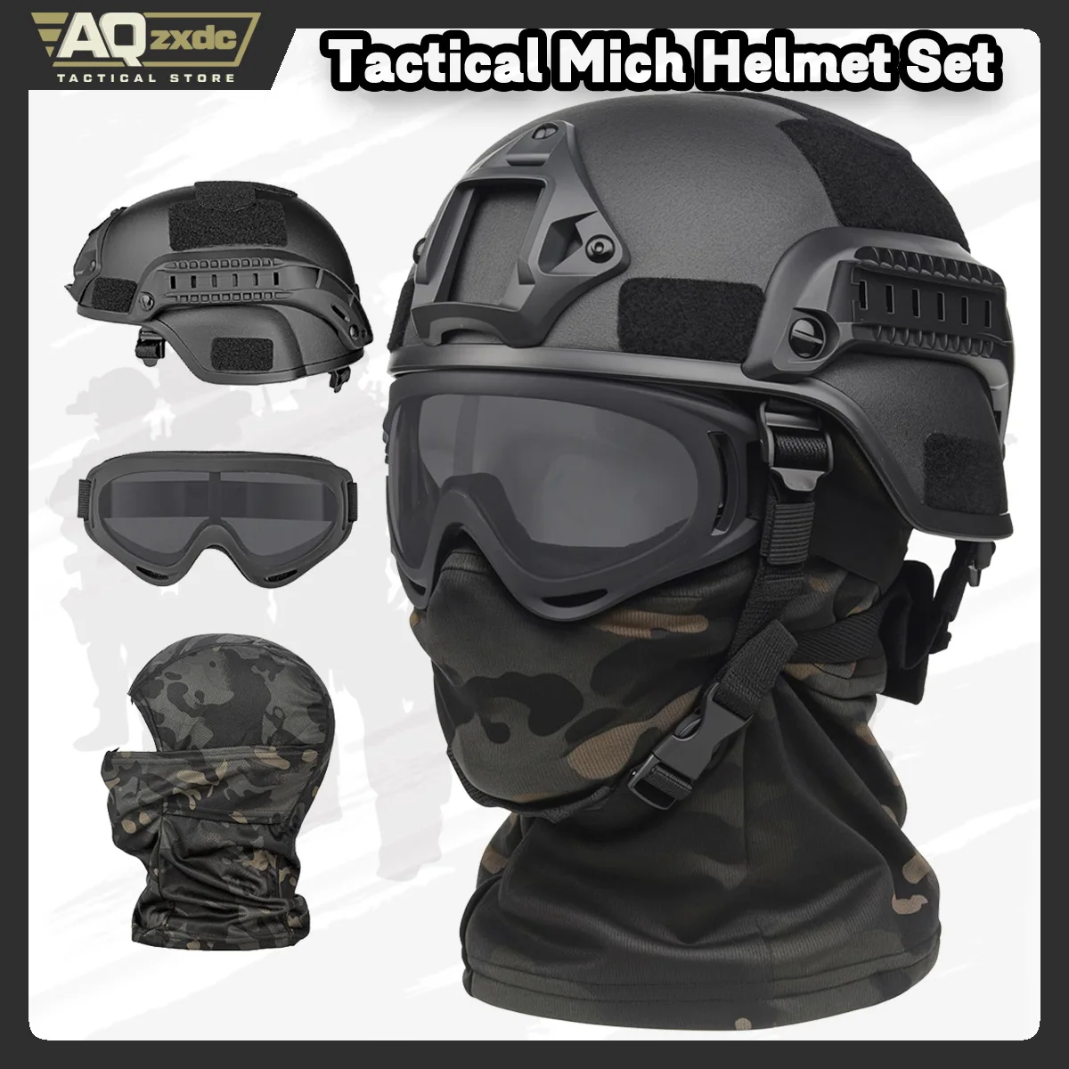 Casco táctico airsoft integral con máscara elástica y gafas antivaho