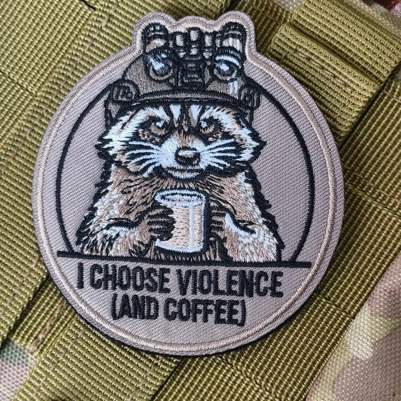 Parche bordado mapache 'Elijo café' gancho y bucle tácticos - imagen 4