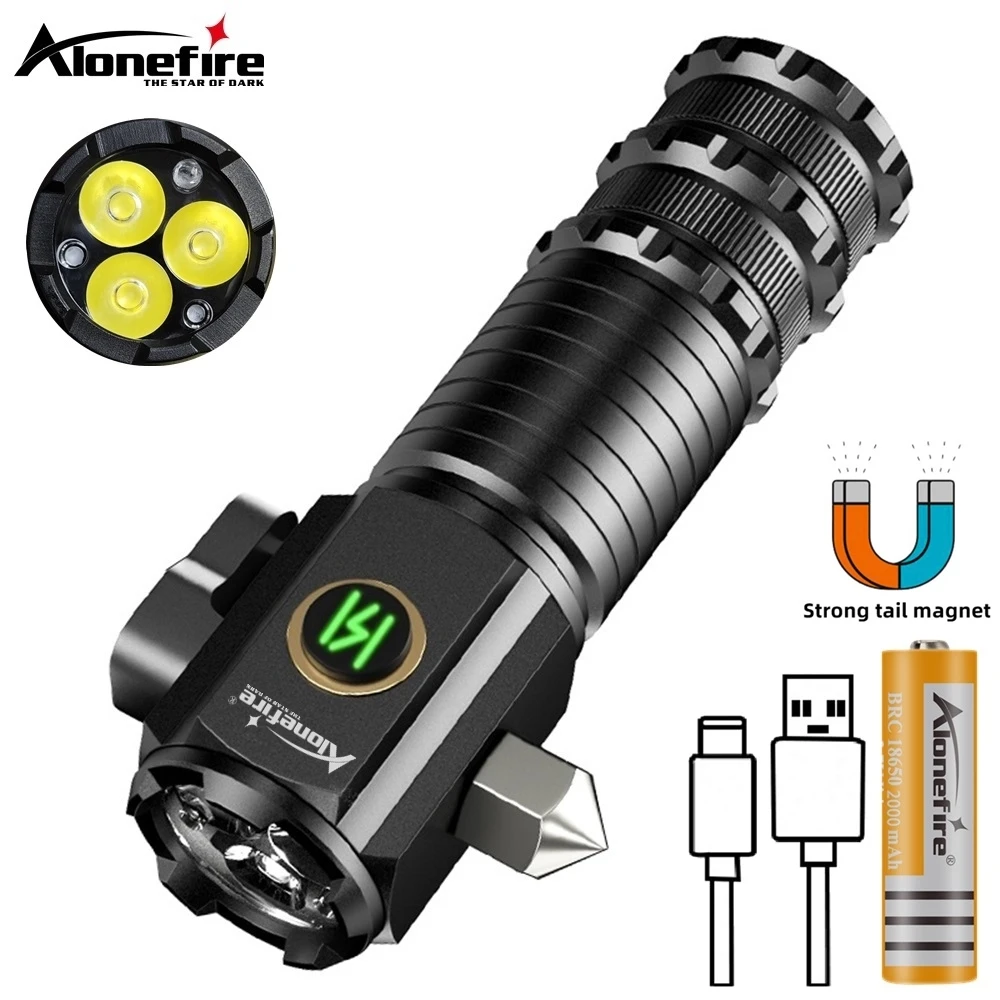Linterna táctica LED 18650 USB recargable con imán