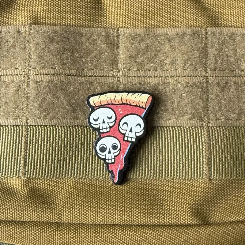 Parche táctico cuero mini calavera y pizza con velcro gancho-bucle DIY