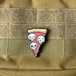 Parche táctico cuero mini calavera y pizza con velcro gancho-bucle DIY