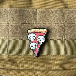 Parche táctico cuero mini calavera y pizza con velcro gancho-bucle DIY