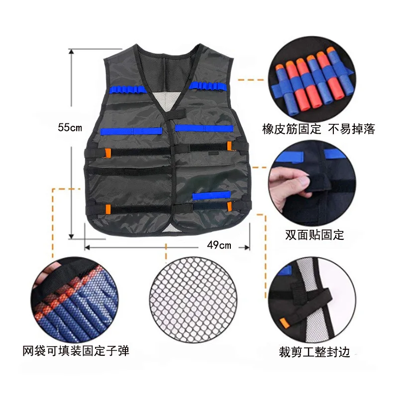 Chaleco táctico negro camuflaje infantil kit Nerf N-Strike Elite