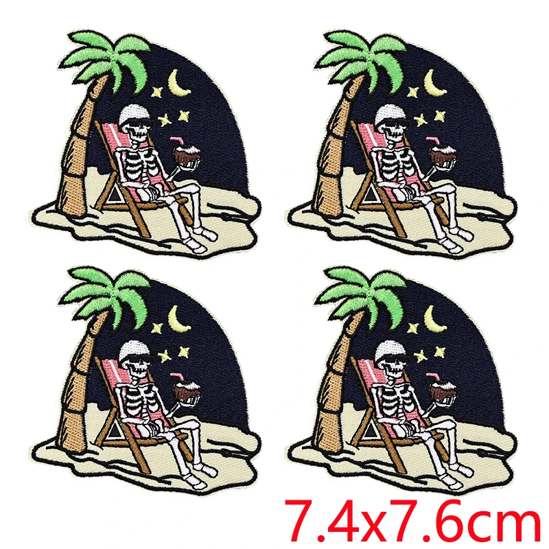 Parche termoadhesivo bordado calavera de playa con ola fresca - imagen 3