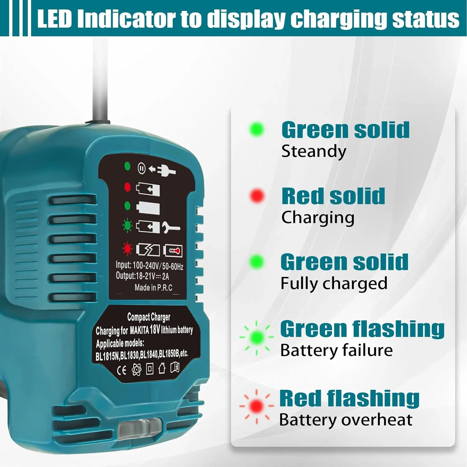 Cargador Makita 18V DC18RC repuesto para batería iones de litio - imagen 2