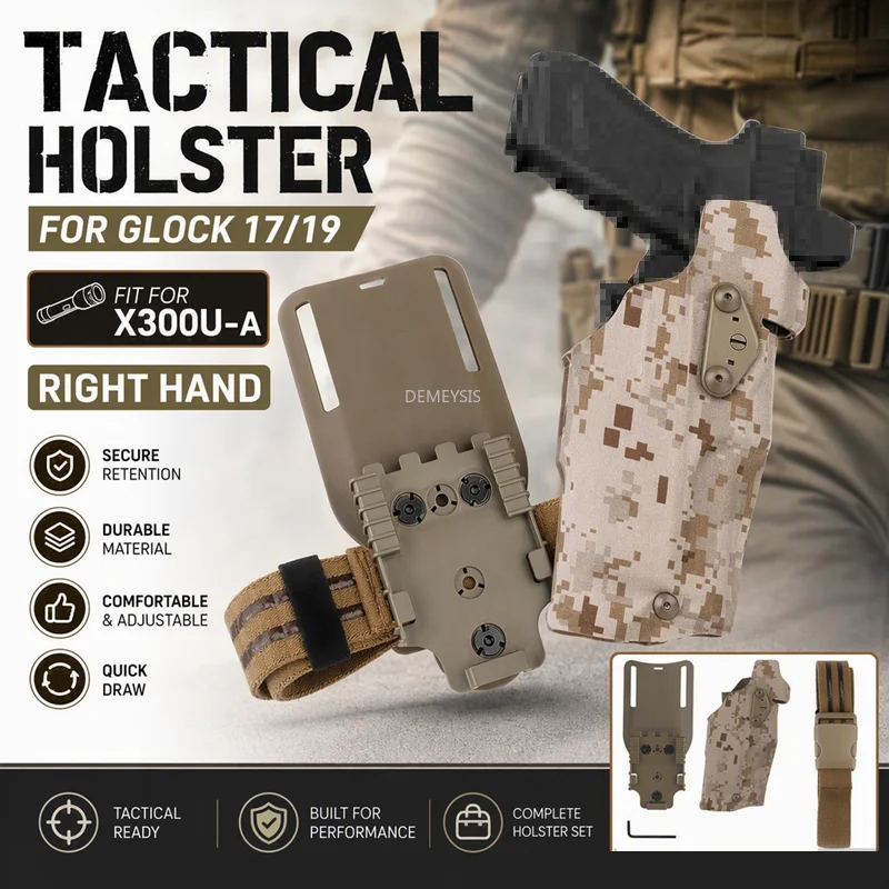 Funda táctica de muslo Glock 17/19 con X300, mano derecha - imagen 3