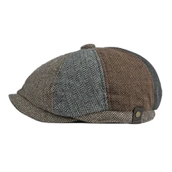 Boina tweed espiga retro informal para hombre primavera y otoño