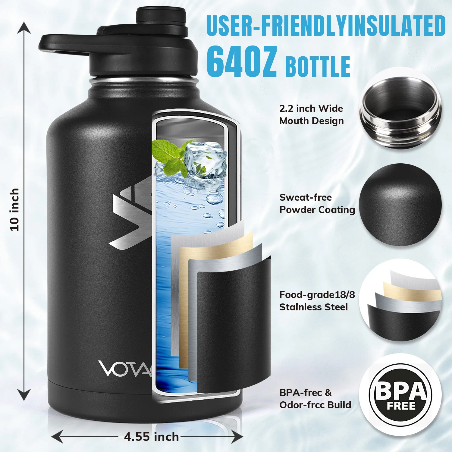 Botella Agua Táctica VOTAGOO Acero Inoxidable Térmica - imagen 3