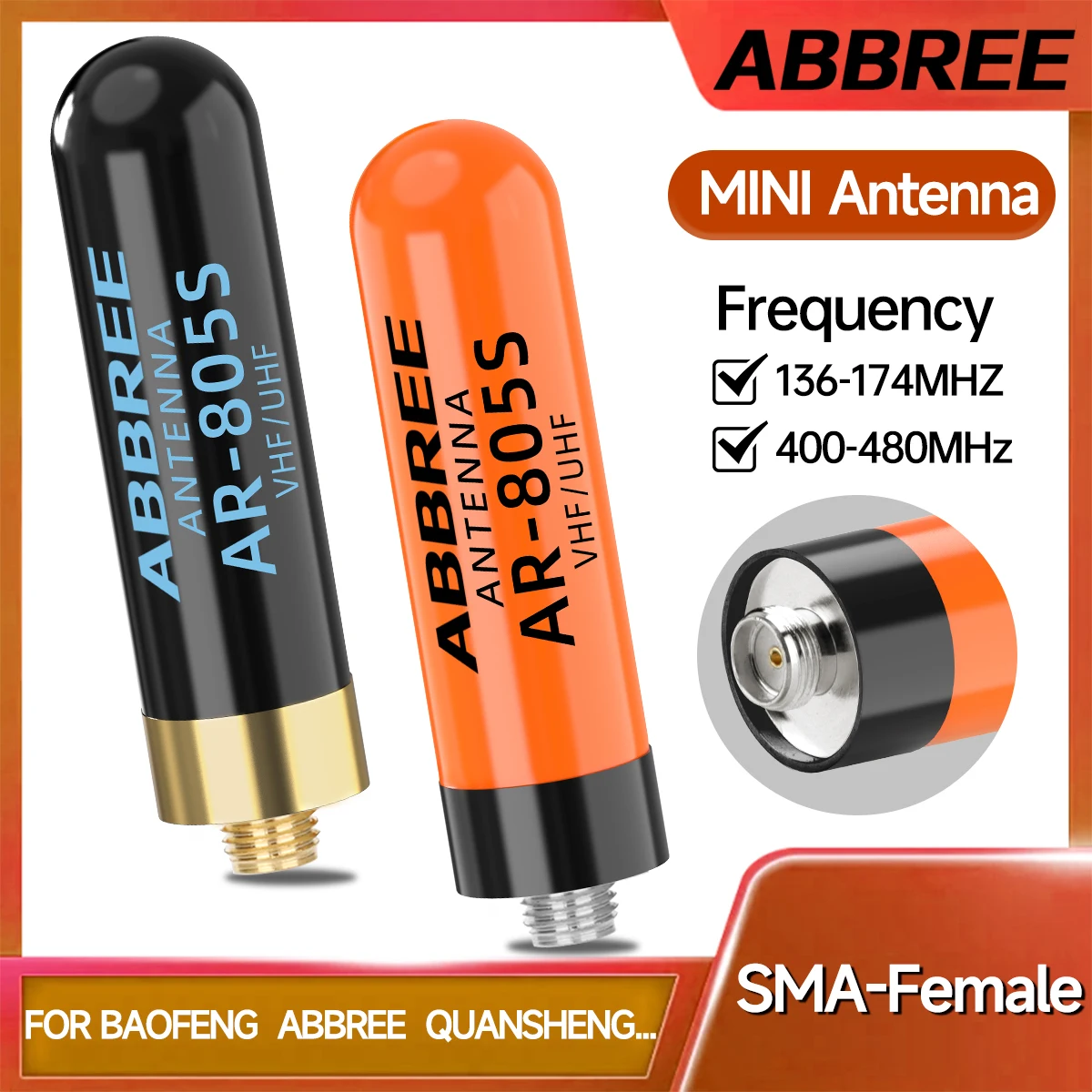 Mini antena ABBREE AR-805S SMA alta ganancia para Baofeng UV-5R - imagen 3