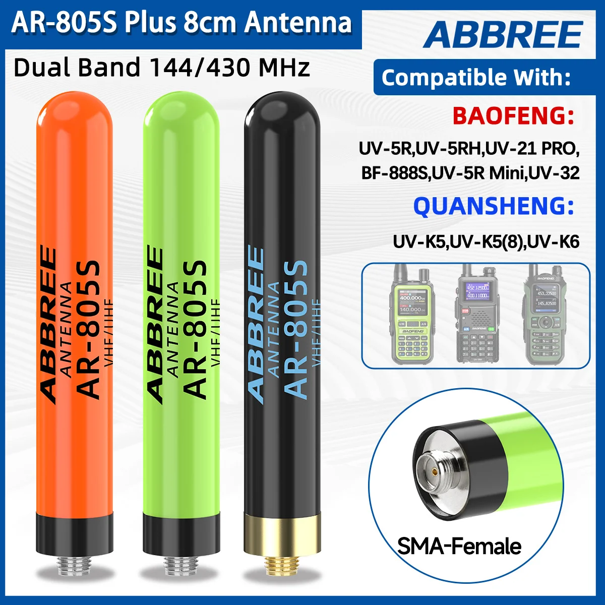 Antena ABBREE AR-805 Plus doble banda SMA hembra para Baofeng UV-5R