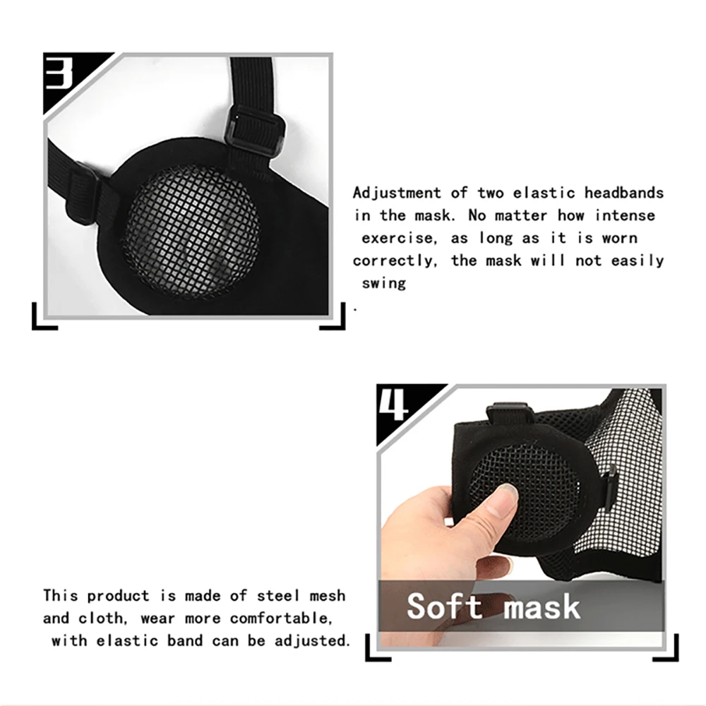 Máscara táctica airsoft de malla metálica media cara para paintball - imagen 5