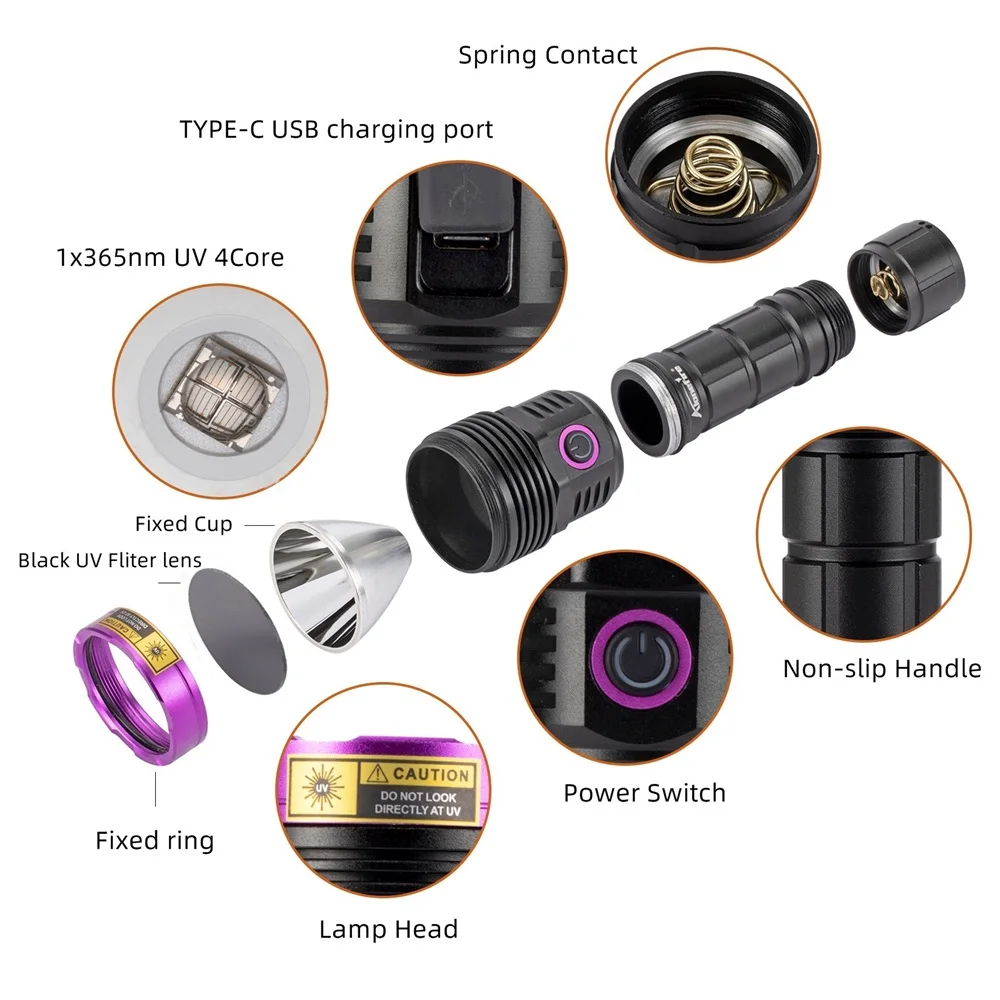 Alonefire linterna táctica LED UV luz negra alta potencia para detección profesional - imagen 3