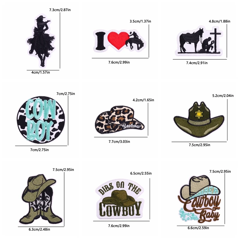 Pack de 10 parches bordados Cowboy con estrellas y elementos western