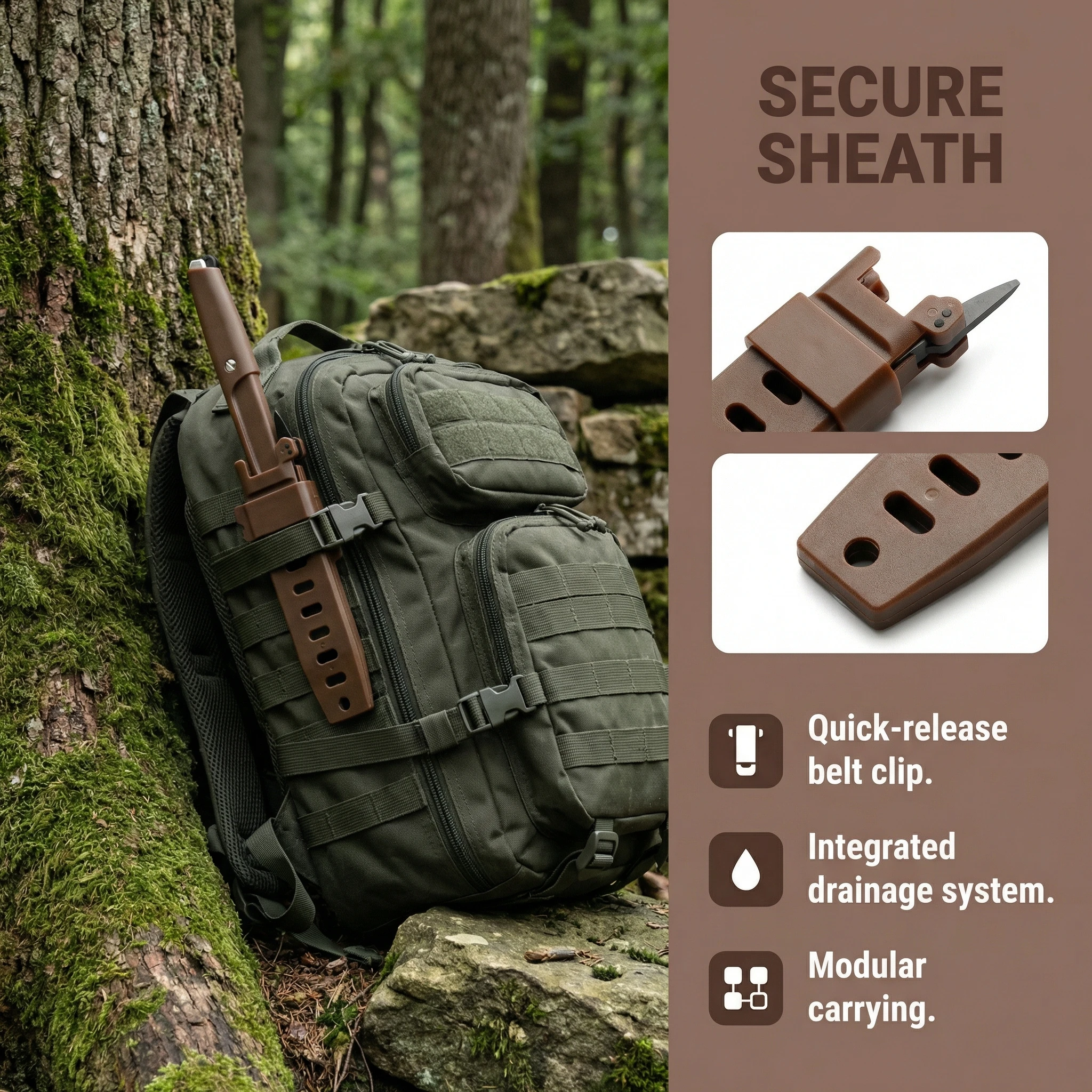 Cuchillo fijo táctico con mango G10 y funda para al aire libre - imagen 4