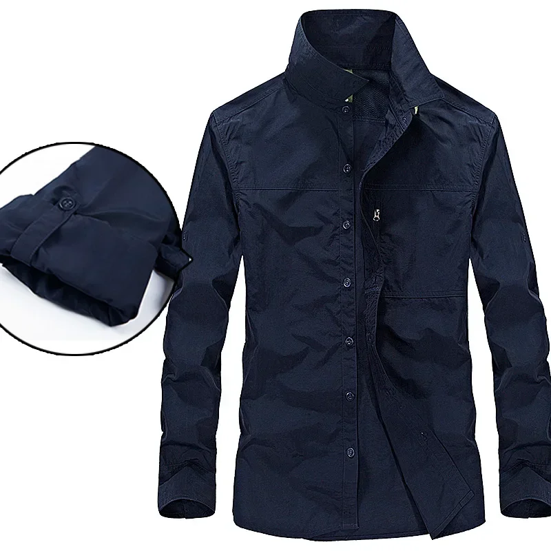 Camisa militar hombre algodón primavera manga larga lisa bolsillos - imagen 4