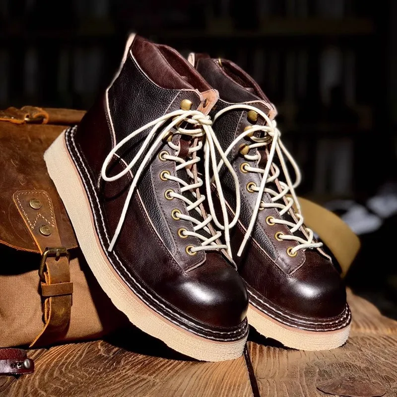 KOWM Botas trekking de piel vaca suela gruesa para exteriores hombre - imagen 2