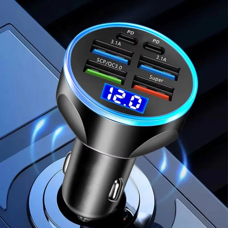 Cargador de coche USB-C PD y QC 3.0 con pantalla digital - imagen 3