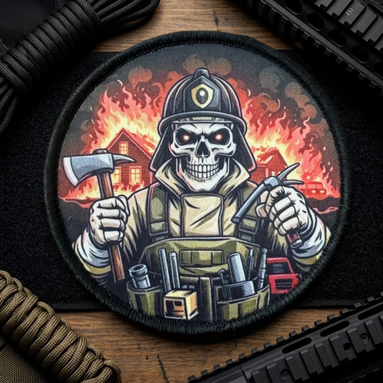 Parche táctico de calavera de bombero con cierre de gancho y bucle - imagen 5