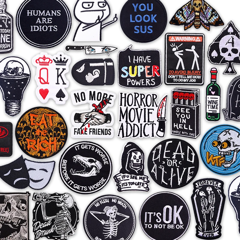Parche bordado gótico punk esqueleto con lema divertido, termoadhesivo - imagen 5