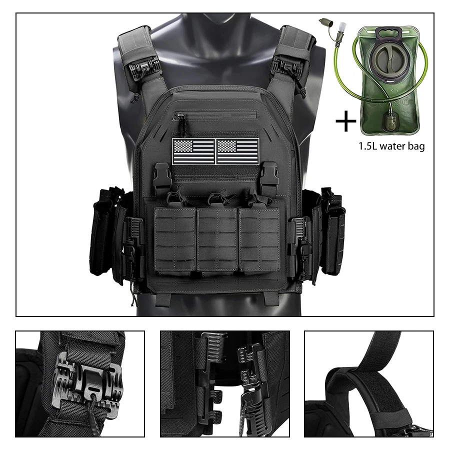 Chaleco táctico MOLLE panel láser y bolsa trasera con cremallera - imagen 5