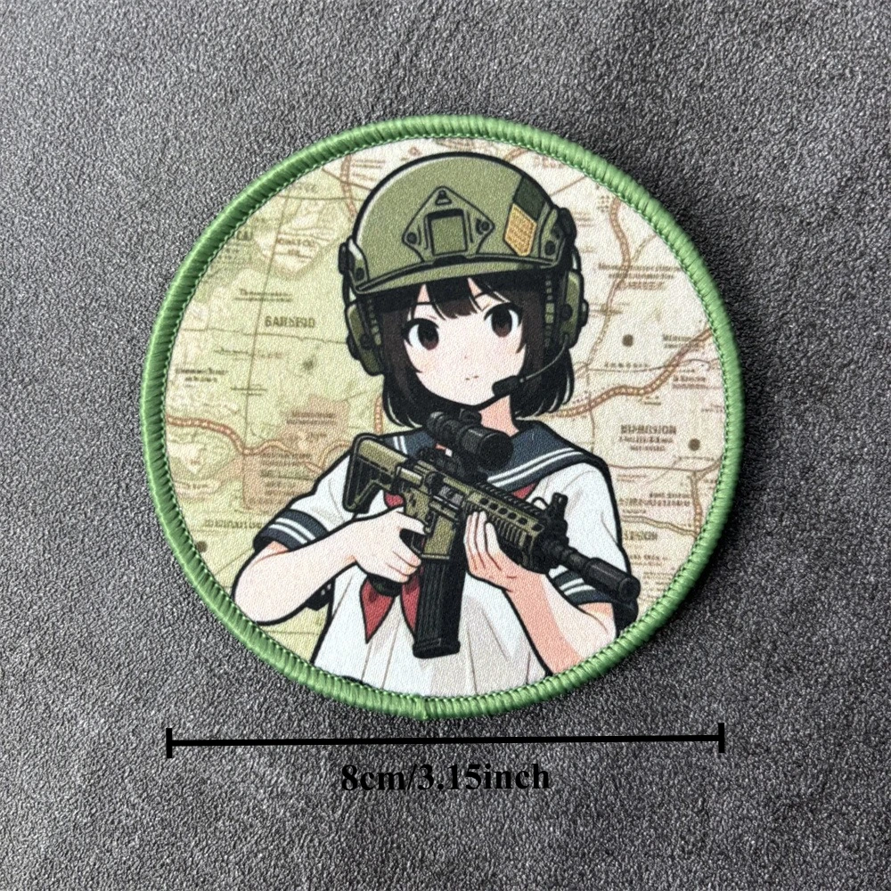Parche táctico anime chica militar con gancho y bucle