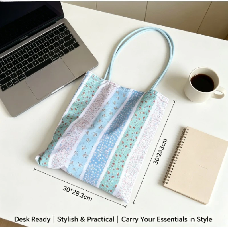 Bolso tote de lona con diseño floral estilo francés coreano para mujer - imagen 2