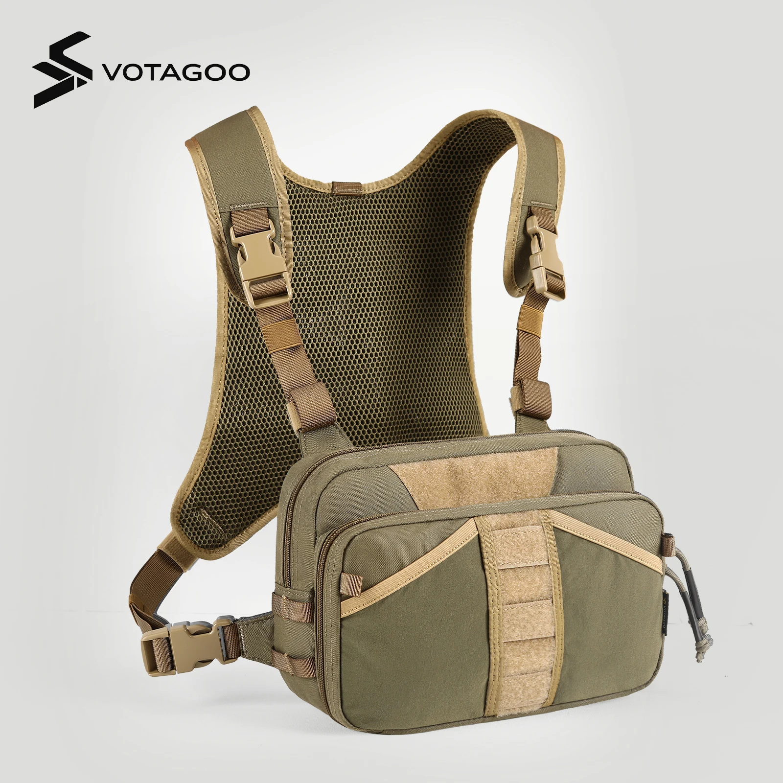 VOTAGOO Bolsa táctica de pesca frontal para moscas y binoculares