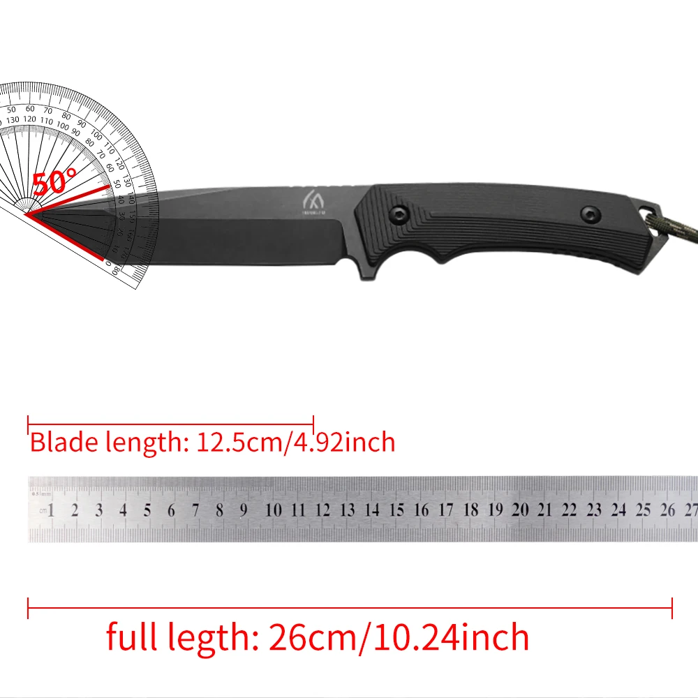 Cuchillo de hoja fija táctico para exteriores con mango G10 y funda - imagen 2