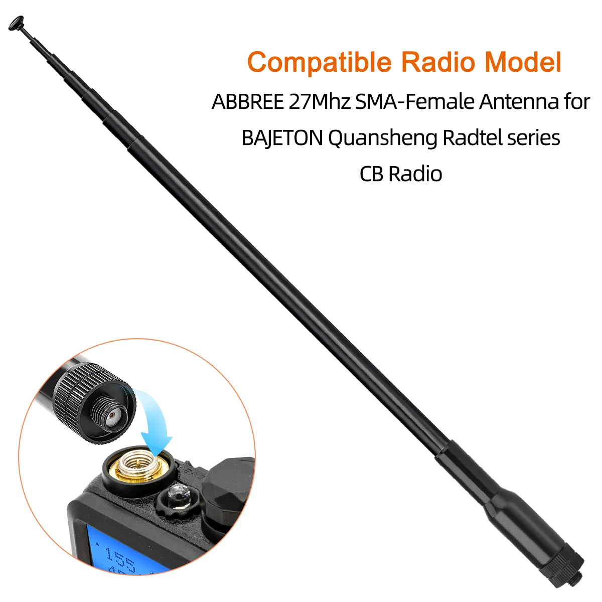 Antena telescópica ABBREE CB 27MHz SMA/BNC walkie talkie