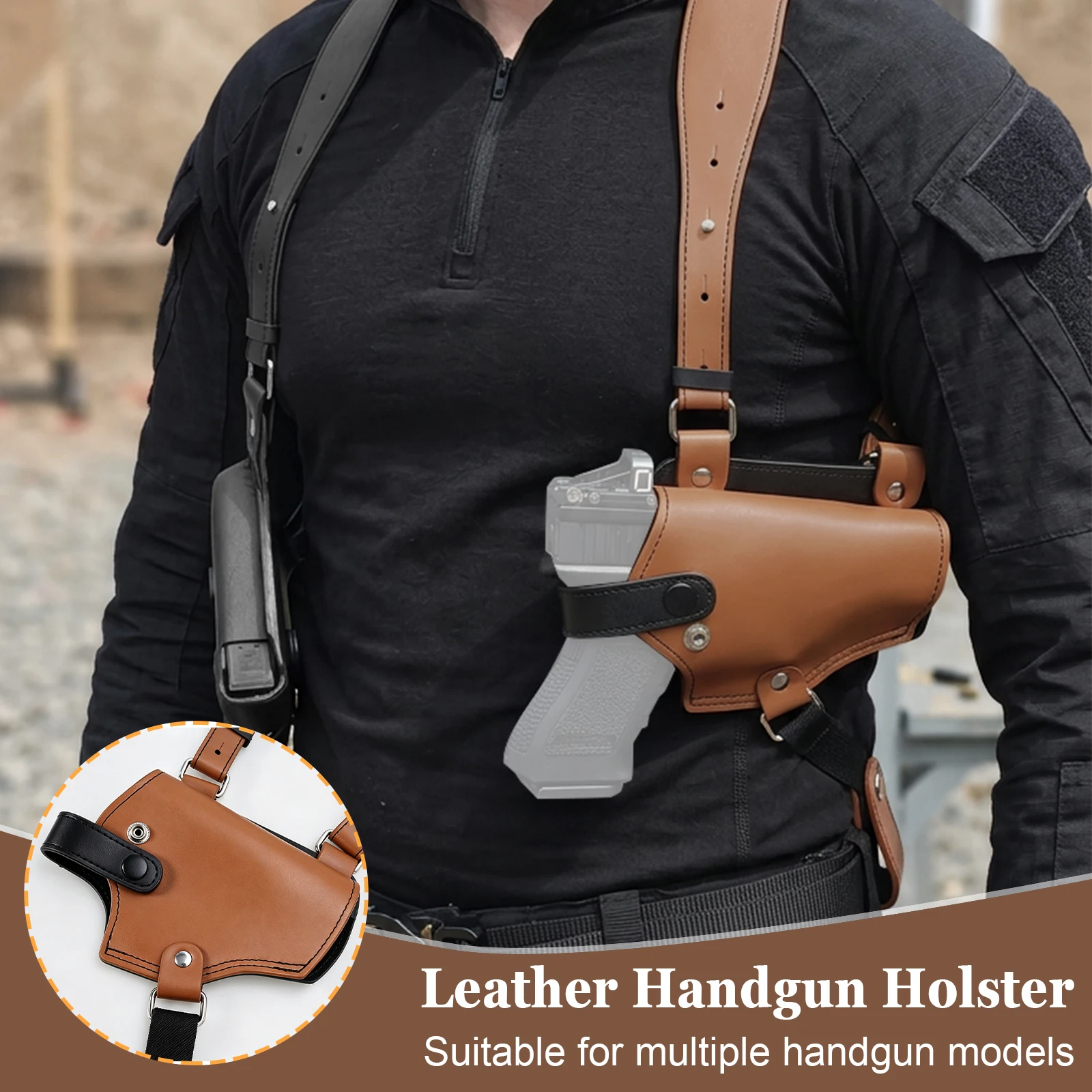 Funda hombro táctica pistola cuero PU doble cargadores - imagen 3