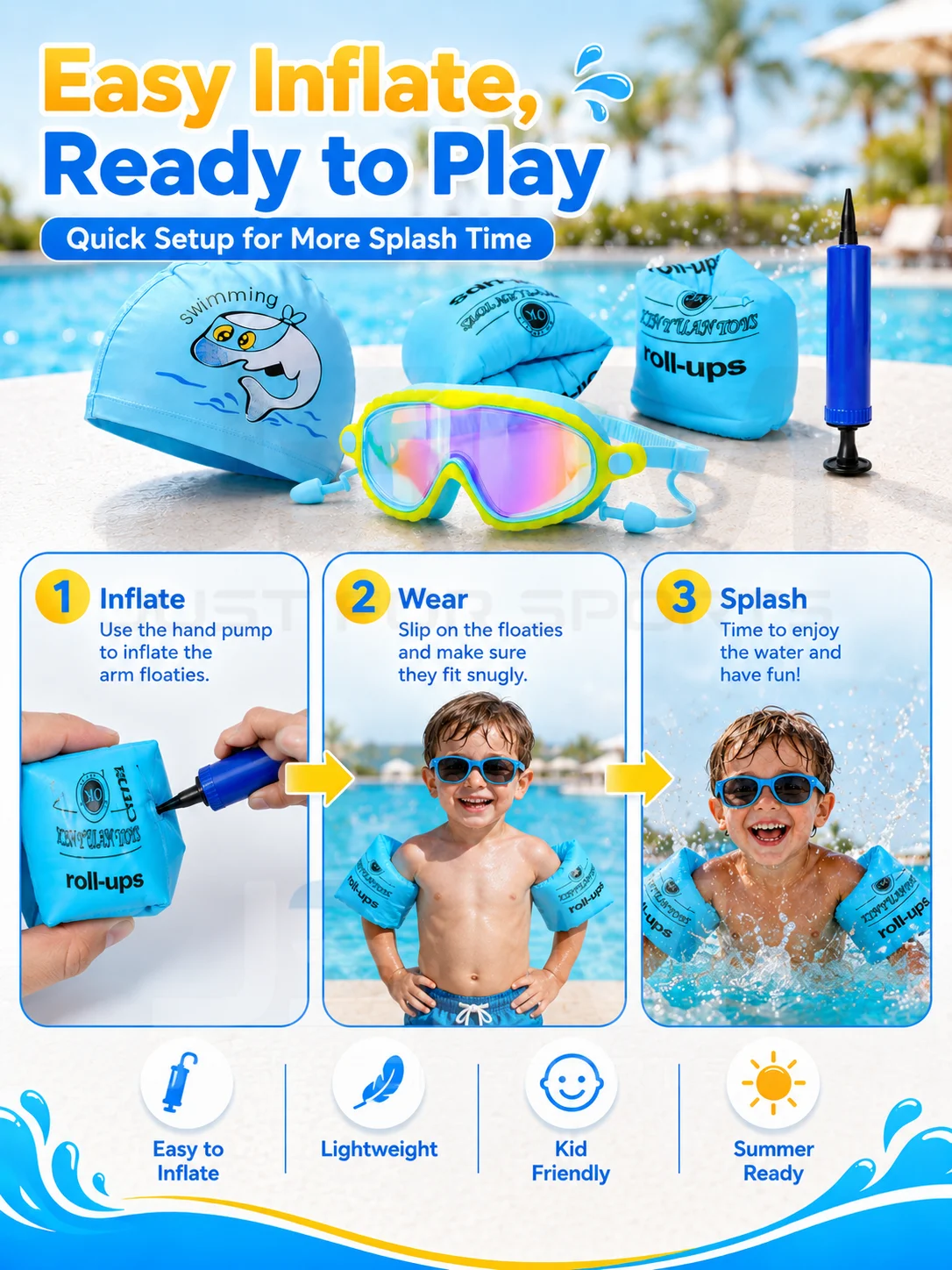 Set natación infantil completo: gafas, gorro, alas y flotadores - imagen 2