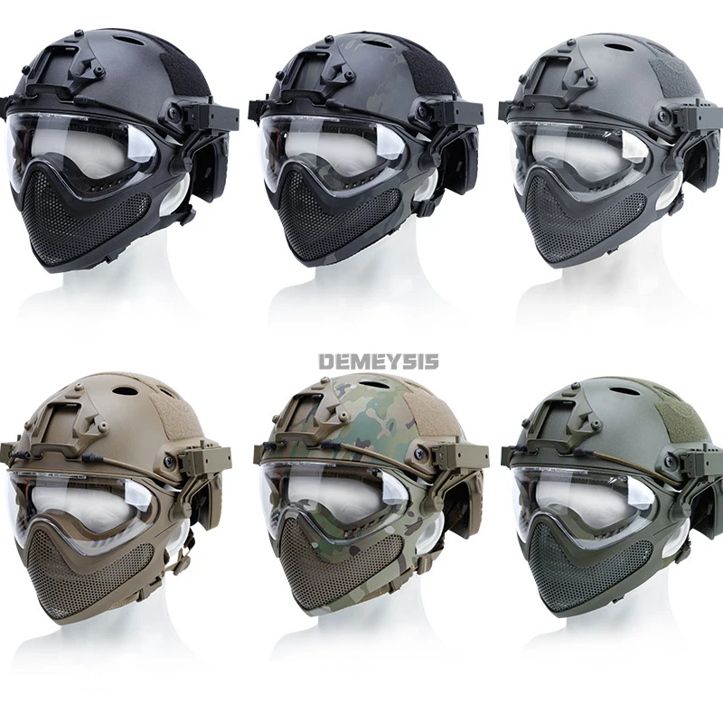 Casco táctico de tiro cobertura total malla metálica y máscara - imagen 3
