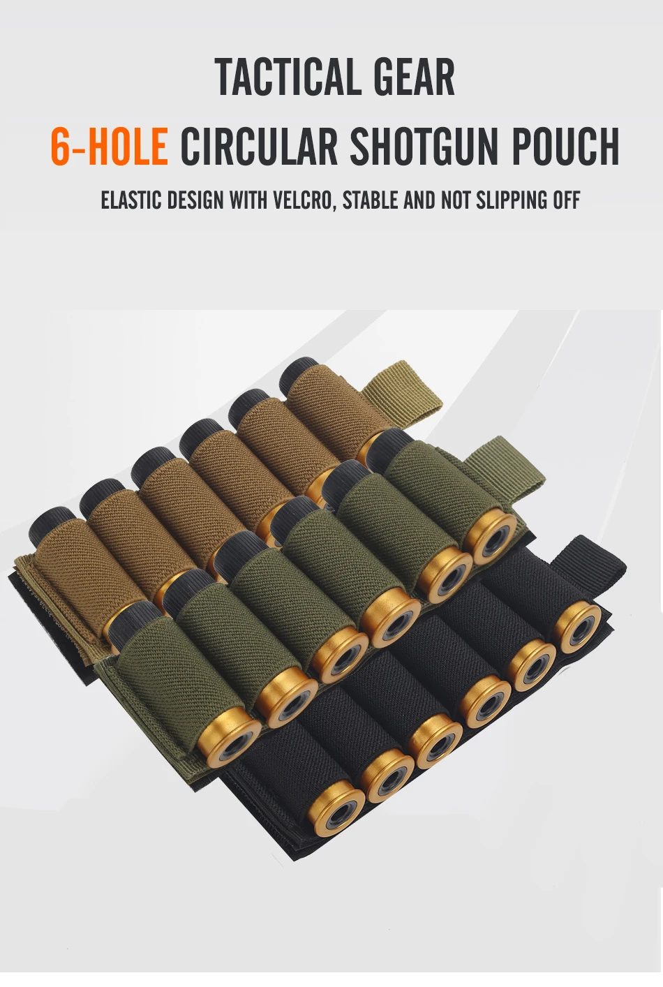 Porta cartuchos elástico de 6 ranuras para escopeta calibre 12