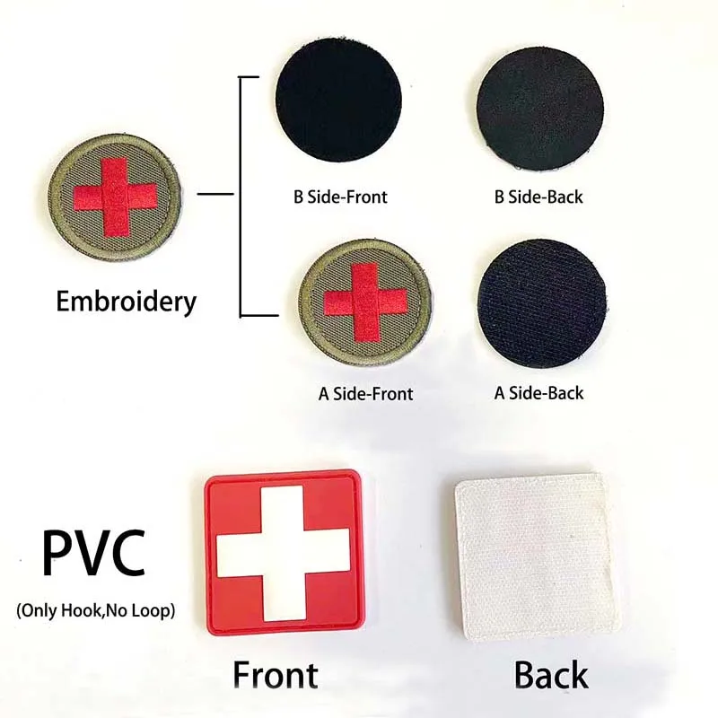 Parche bordado con insignia cruzada médica para uso táctico